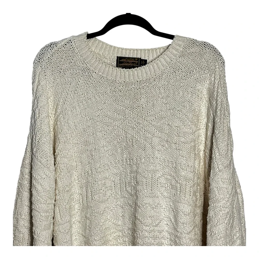 Eddie Bauer Mens Size L Cream Textured Knit Cotton Crew Neck Sweater Made in USA - Picture 2 of 7